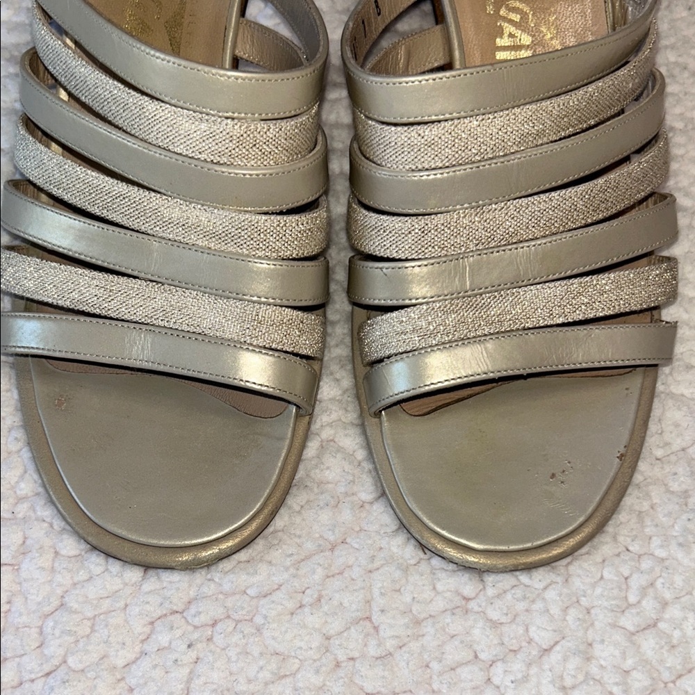 Salvatore Ferragamo Metallic Gold Strappy Mules - Picture 14 of 14